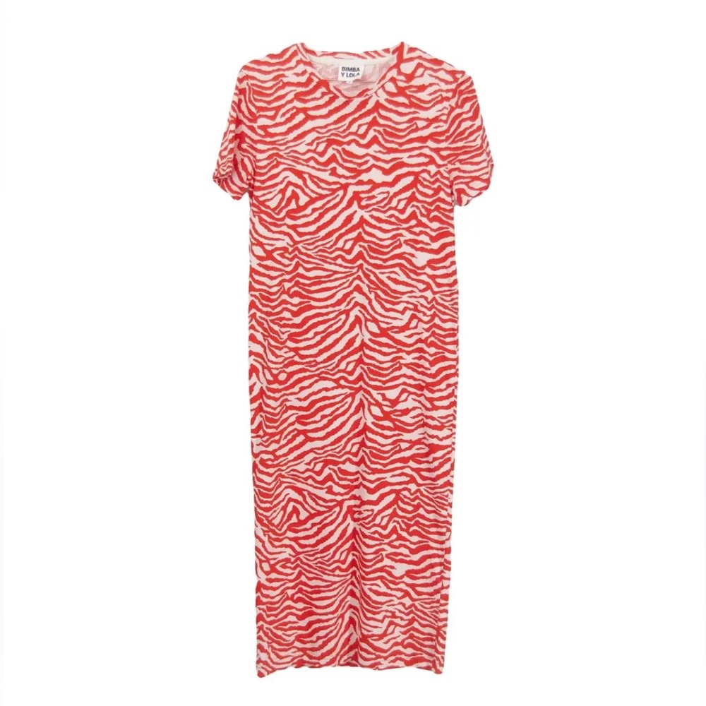 Bimba & Lola Red and White Zebra Print T shirt Dress sz S brand new